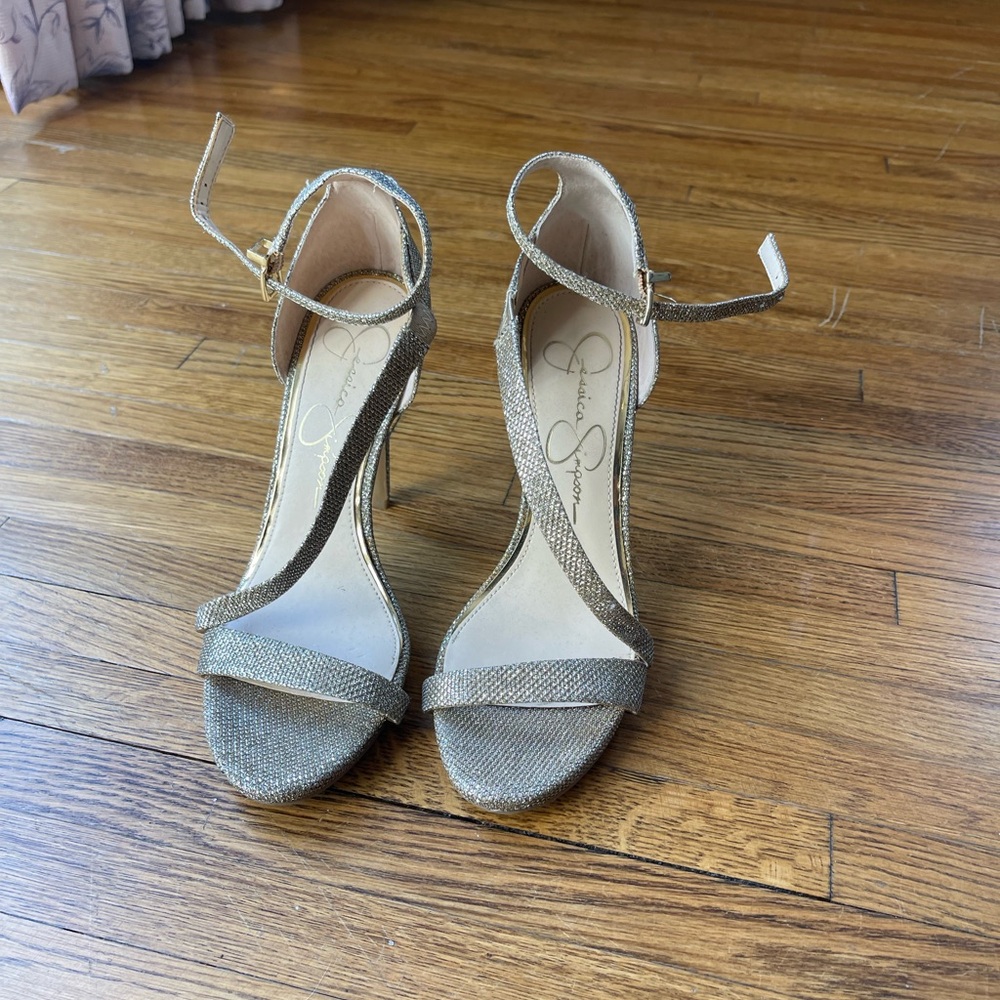 Jessica Simpson sandals. Gold glitter tones